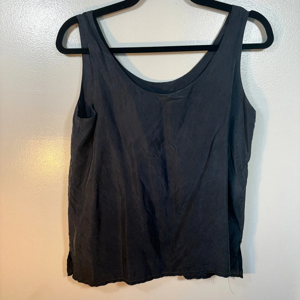 Express Tank Top Women Sz S Black Silk Scoop Neck Minimalist Sleeveless Blouse - Picture 1 of 9